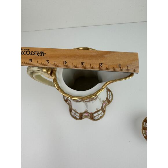 NIPON Porcelain Hand-Painted Chocolate Pot Pink Rose Gold Raised Beaded Gilt VTG - Picture 12 of 13